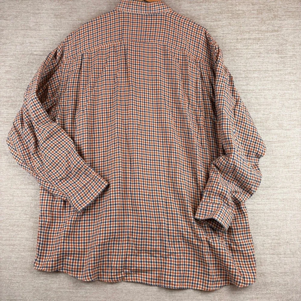 Vintage 90s Orvis Gingham Check Shirt Men XL Orange Blue Cotton Outdoorsy Rugged